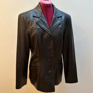 Women's Danier Black Leather Classic Blazer Style Jacket Size